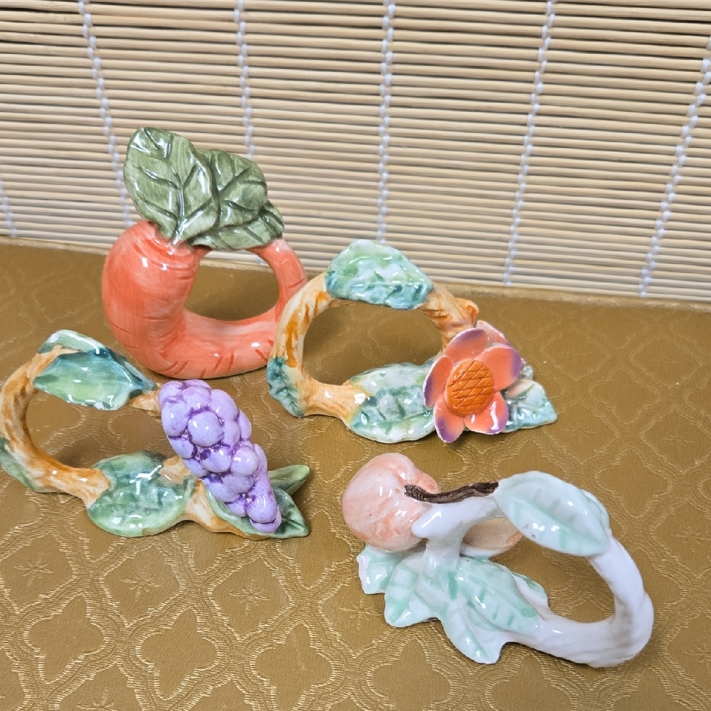 Colorful Ceramic Napkin Rings Set